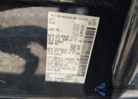 2020 Nissan Murano Sv Intelligent Awd z USA, uszkodzony, nr VIN 5N1AZ2BS4LN173446